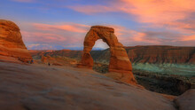 Delicate Arch In Arches National Park At Sunset Time
