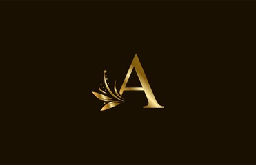 Wall Mural - Golden Monogram Flourishes Letter A Logo Manual Elegant Minimalism