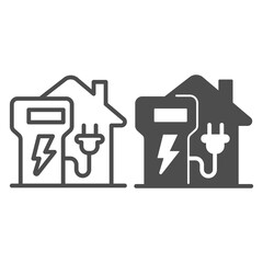 Poster - Home charging station line and solid icon, electric car concept, home recharge point sign on white background, EV Charging at Home icon in outline style for mobile and web design. Vector graphics.