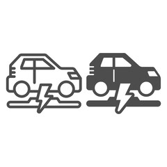 Poster - Wireless charging of electric car line and solid icon, electric car concept, electric car charging point sign on white background, Wireless charging station for vehicle icon in outline style. Vector.