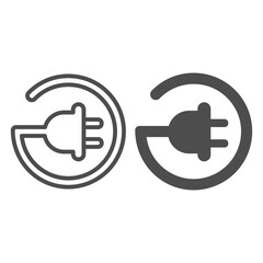 Poster - Cord with plug in circle shape line and solid icon, electric car concept, Electric plug sign on white background, Power energy symbol in outline style for mobile and web design. Vector graphics.