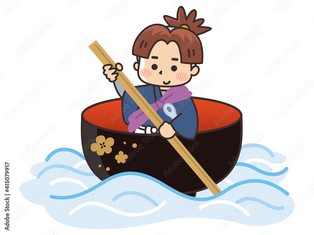 お椀に乗る一寸法師日本昔話素材庫向量圖| Adobe Stock