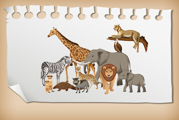 Wall Mural - Group of wild african animal on paper