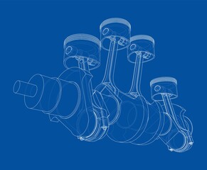 Wall Mural - Engine crankshaft with pistons outline. Vector