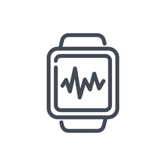Poster - Sport watches with cardio pulse line icon. Smart training watch heartbeat vector outline sign.