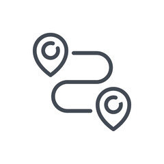 Poster - Path and distance line icon. Two location markers with track vector outline sign.