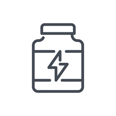 Poster - Sport supplements bottle line icon. Jar with sport nutrition vector outline sign.