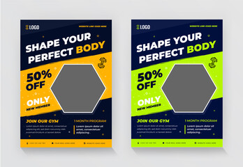 Fitness and gym flyer template with Two color variation  A4 vector size design.