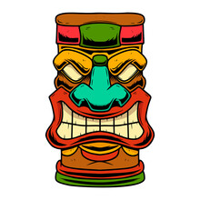 Illustration Of Tiki Idol. Design Element For Logo, Label, Sign, Poster. Vector Illustration