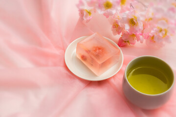 Sticker - 桜色のゼリー　Japanese sweets spring cherry jelly 