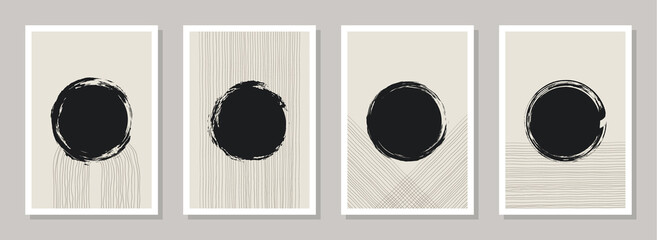 Trendy set of A4 abstract minimalist artistic compositions with simple geometric shapes. Hand painted watercolor shapes. Minimalist aesthetic illustrations. Contemporary wall art decor. CMYK