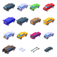 Poster - Trunk car icons set. Isometric set of trunk car vector icons for web design isolated on white background
