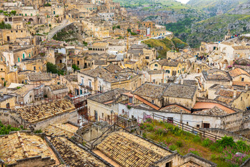 Wall Mural - Italy, Basilicata, Province of Matera, Matera. Overview of old houses and rooftops.