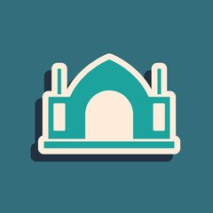 Poster - Green Hindu spiritual temple icon isolated on green background. Long shadow style. Vector.