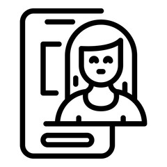 Poster - Woman smartphone interaction icon. Outline woman smartphone interaction vector icon for web design isolated on white background