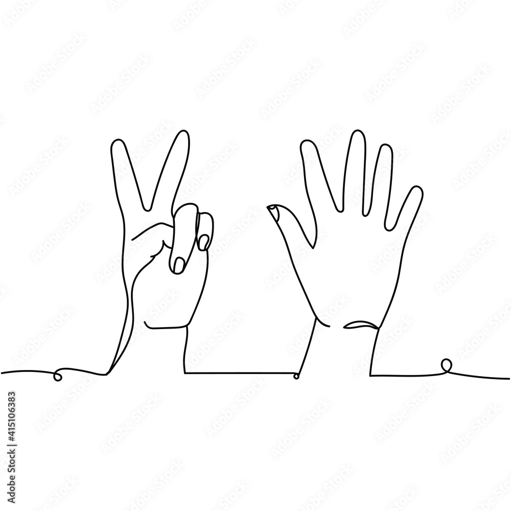 Continuous one line drawing set of hand gestures characters.Vector ...