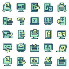 Poster - Online vote icons set. Outline set of online vote vector icons for web design isolated on white background