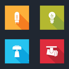 Sticker - Set Light emitting diode, bulb, Table lamp and Led track lights and lamps icon. Vector.