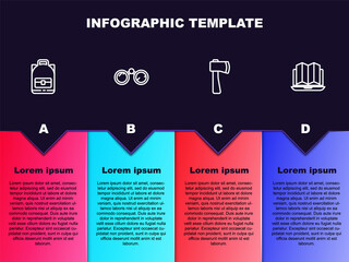 Sticker - Set line Hiking backpack, Binoculars, Wooden axe and Location of the forest laptop. Business infographic template. Vector.