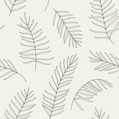  Illustation of palm leaves. Trendy pattern with twig. Vector contour illustration.