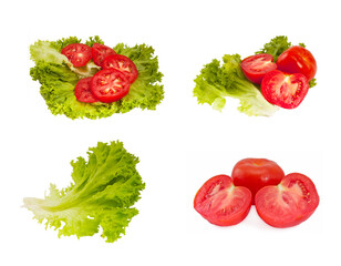 Wall Mural - Lettuce and tomatoes set, isolated on the white background