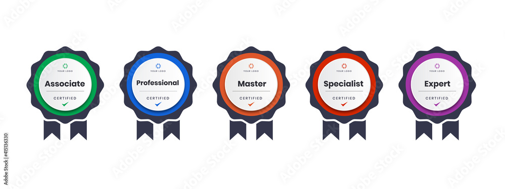 digital certification logo for training, competition, rewards, standards, and criteria etc. Certified badge icon with ribbon vector illustration. - obrazy, fototapety, plakaty 