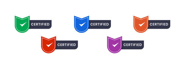 Poster - certified text with icon shield vector illustration. logo badge editable space text in colorful desi