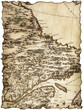 Yellowed and stained piece of old map