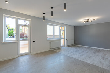 interior photo, apartment after new renovation without furniture in loft style