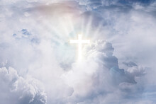 Cross Silhouette In Sky With Clouds. Resurrection Of Jesus