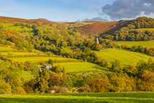 View Of Hathersage And Countryside Autumnal Colours, Derbyshire Peak District, Derbyshire
