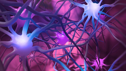Aufkleber - Human brain, neural network, neuron connections. Electrical impulses and information transmission. Realistic 3D illustration inside brain