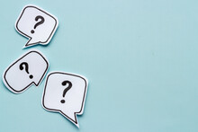 Ask Question Concept. Question Mark On Speech Bubbles, Top View