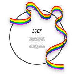 Wall Mural - Waving ribbon rainbow gay flag on circle frame. Template for poster