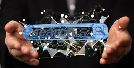 Interface web application in hand 3d