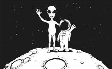 Wall Mural - friendship of astronaut and alien