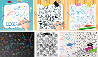 Wall Mural - set of colorful object and symbol hand drawn doodle