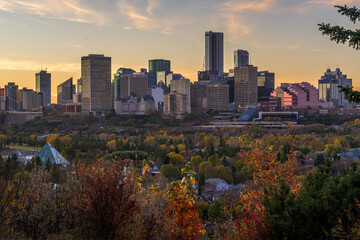 Wall Mural - mesmerizing view of a beautiful edmonton skyline at colorful sunset, alberta, canada