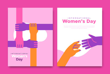 Wall Mural - Women's Day diverse pink woman hand help card set