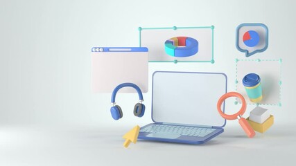 Wall Mural - 3d rendering of laptop and infographic.