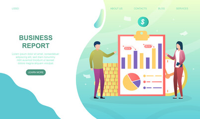 Poster - two colleagues are making business report. concept of business growth and investment in finance. cli