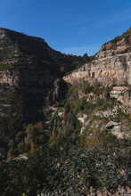 Landscape Of The Waterfall Of Sant Miquel Del Fai In Catalonia, Spain