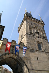 Wall Mural - Prague, Czech Republic: detail of the gate of Charles Bridge