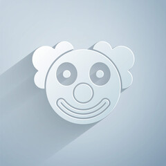 Sticker - Paper cut Clown head icon isolated on grey background. Paper art style. Vector.