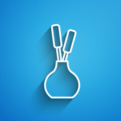 Sticker - White line Vase icon isolated on blue background. Long shadow. Vector.