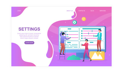 Poster - male characters are controling settings. men are setting preferences for other users together. websi
