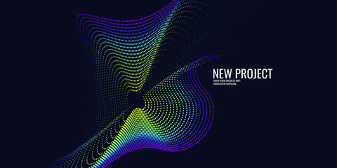 Poster - Vector abstract background with dynamic waves, line and particles.
