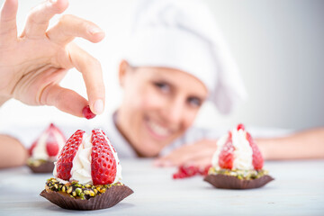 strawberry cupcakes in the foreground