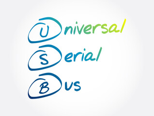 Aufkleber - USB - Universal Serial Bus acronym, technology concept background