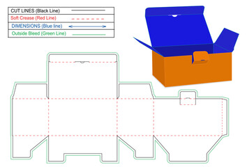 Tuck Top Snap Lock Bottom or auto bottom lock box dieline template and 3D render box